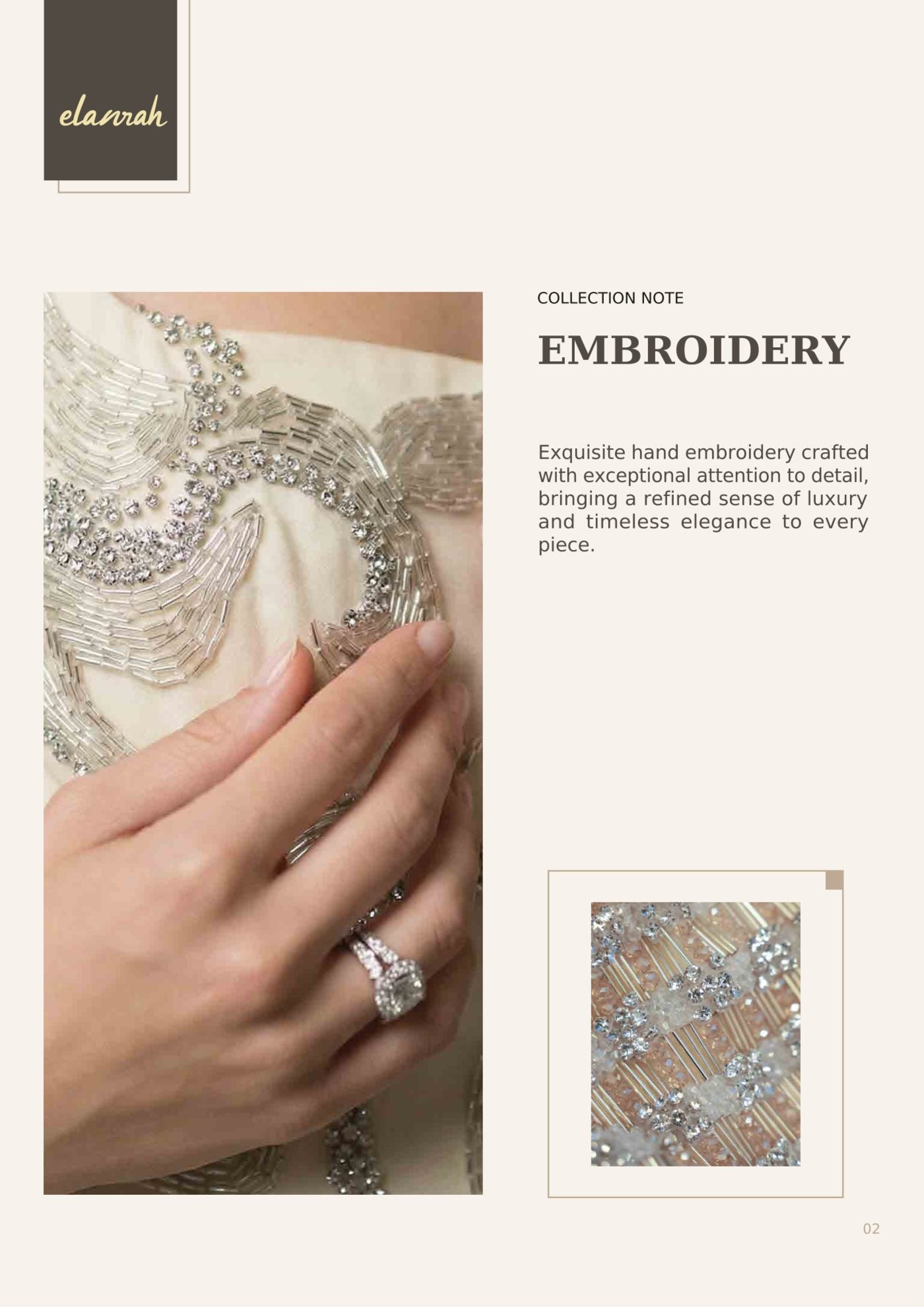 Elanrah catalogue — collection note, embroidery