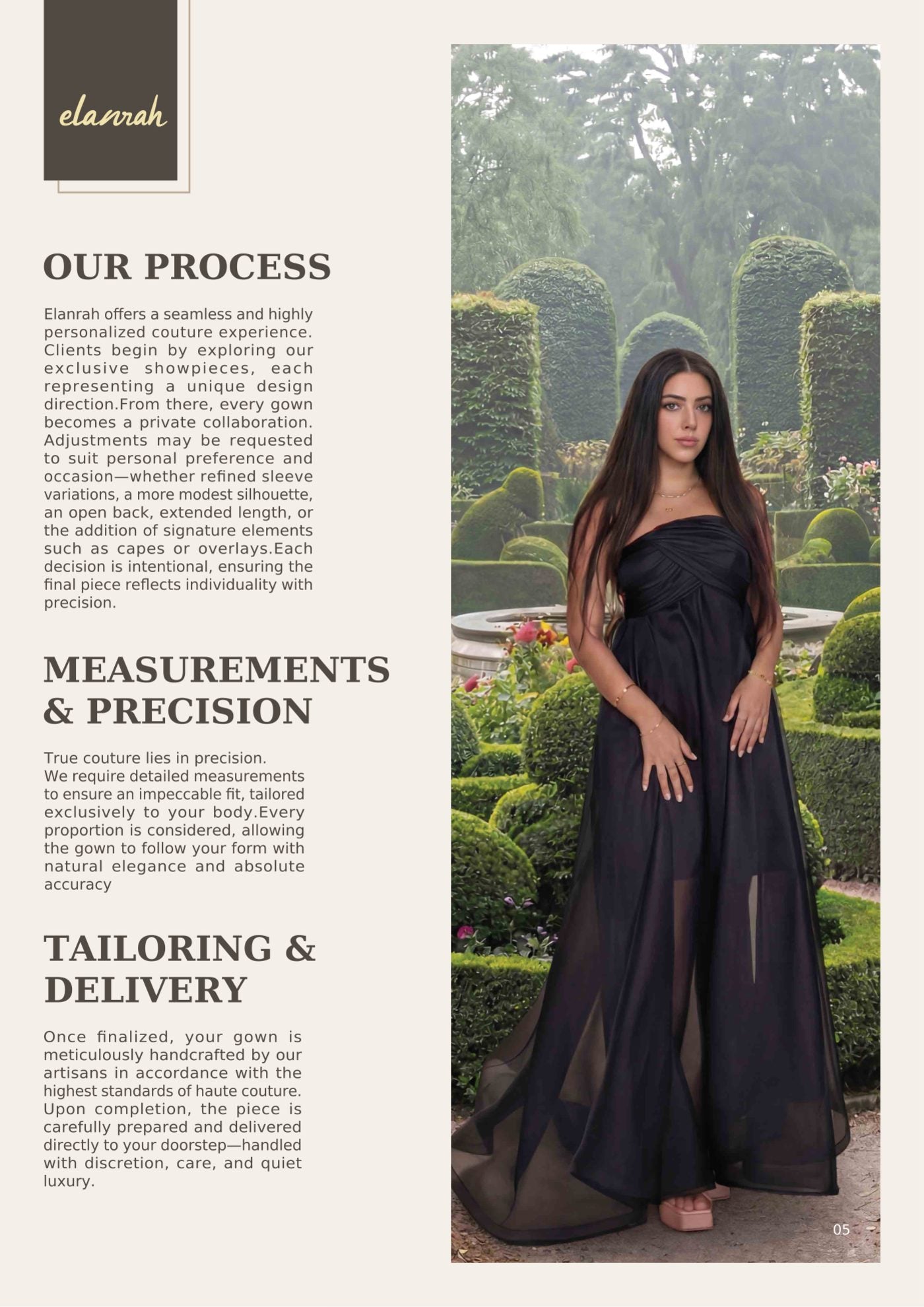 Elanrah catalogue — our process, measurement & tailoring