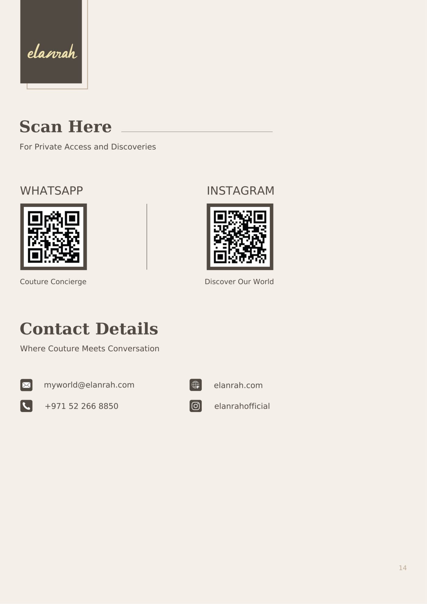 Elanrah catalogue — contact, the couture concierge
